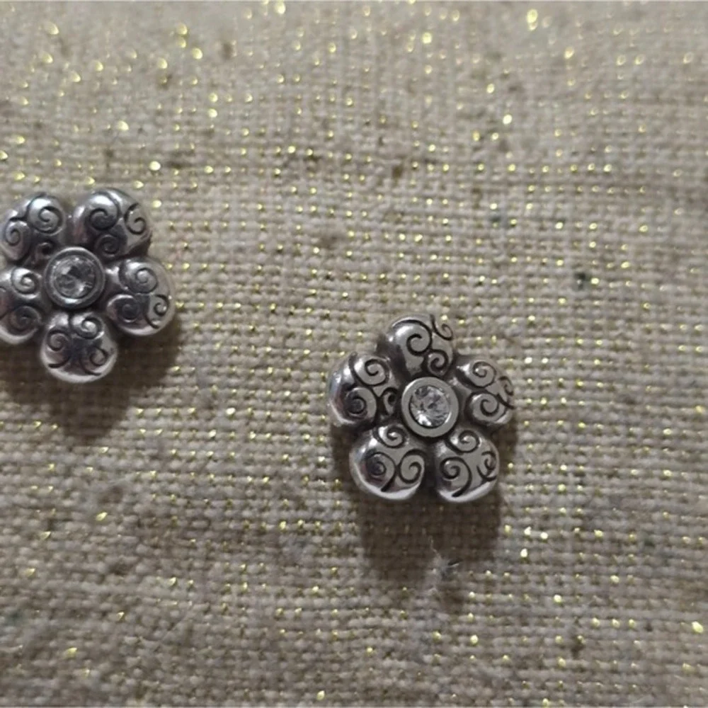 Brighton Crystal‎ Jeweled Silver Plated Flower Stud Earrings